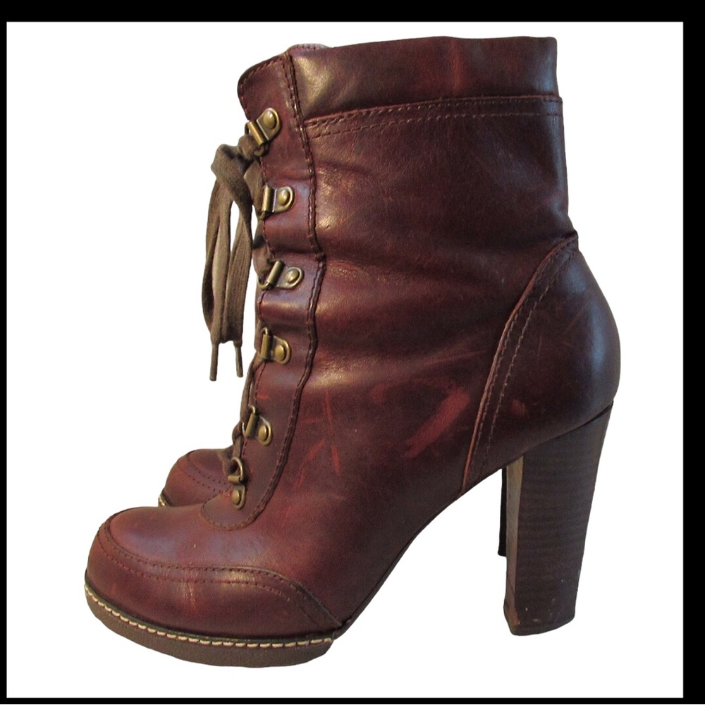 Daniblack Leather Boots Lace Up Heels